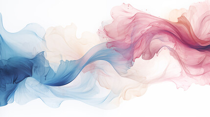 Obraz premium This image features flowing, ethereal wisps of color in soft pinks, blues, and neutral tones against a white background. The organic, swirling shapes blend seamlessly