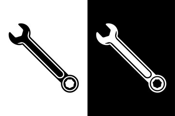Spanner Silhouette Vector Icon Black and White Background.