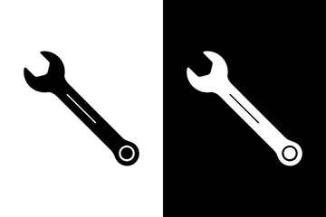 Spanner Silhouette Vector Icon Black and White Background.