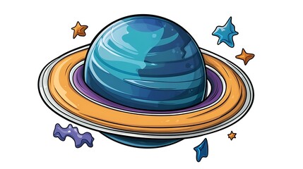 Whimsical Hand-Drawn Illustration of a Ringed Planet in Space AI Generated