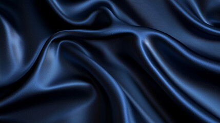 Obraz premium Elegant dark blue satin fabric draped softly luxurious texture background image silk rich deep fold