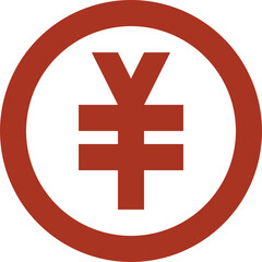The Bold Red Yen Symbol, Representing Financial Strength And Stability, Confidently Stands Out Against A Clean White Background Within A Simple Circular Frame