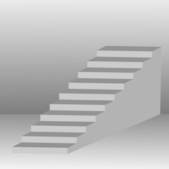Minimalist abstract staircase design, featuring a series of floating steps forming a geometric zigzag pattern. The artwork has a monochrome color scheme with soft shadows