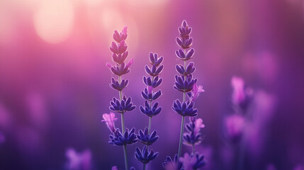 Obraz premium Closeup purple lavender flowers in soft sunset light beautiful nature photography summer floral