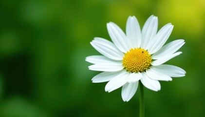 Obraz premium Single daisy bloom, pure white petals, lush green stem, precise clipping path , leaf, studio