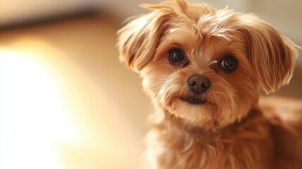 Cute Small Dog Looking Curiously with Soft Warm Lighting