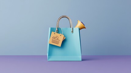 Light Blue Shopping Bag with Cupcake Tag: A 3D Rendered Illustration AI Generated