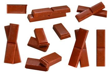 Set of chocolate bars isolated on transparent background