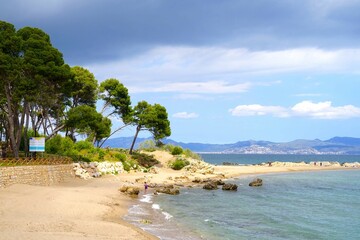 El Portitxol beach at the coastline between L'Escala and Sant Marti d'Empuries, Costa Brava,...