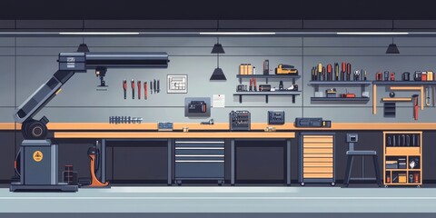 A well equipped workshop displaying tools and machinery efficiently organized