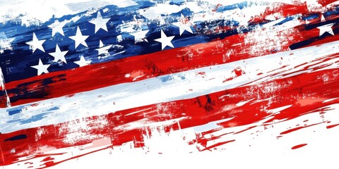 An abstract painting of a flag with stars and stripes