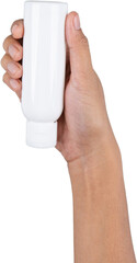 Daily Use Cylindrical Flip-Top Sunscreen Bottle in Woman’s Hand – Sweat & Water Resistant...