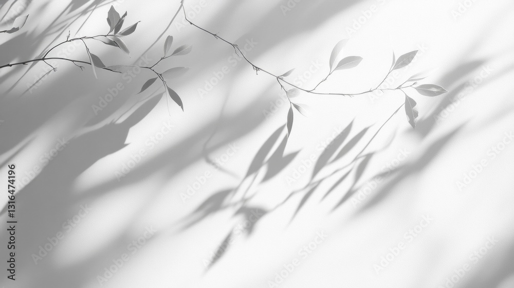 Poster delicate shadows from leaves intertwine on a light wall, creating an ephemeral display of nature. th
