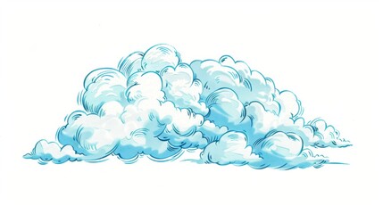 Charming Hand - Drawn Illustration of Blue Fluffy Clouds