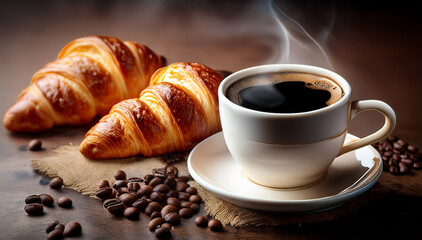 café et croissant sur une table