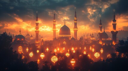 Majestic Mosque with Illuminated Minarets at Sunset