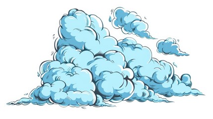 Fototapeta premium Charming Hand - Drawn Illustration of Blue Fluffy Clouds