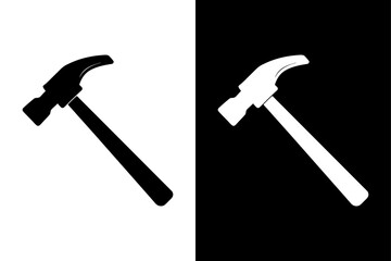 Classic Hammer Icon Black and White Silhouette Vector for Industrial & Technical Use.