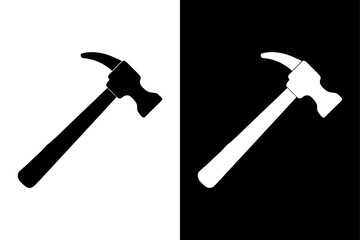 Classic Hammer Icon Black and White Silhouette Vector for Industrial & Technical Use.