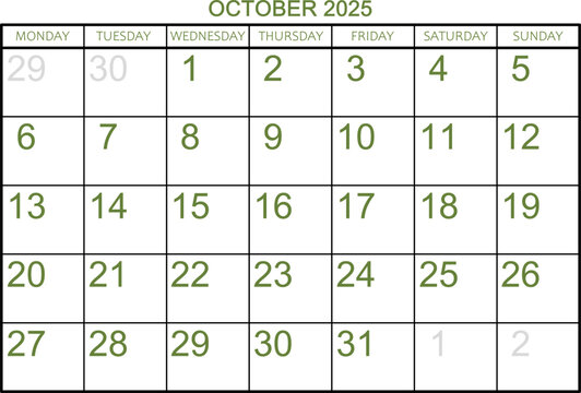 Calendar grid for the month of October 2025