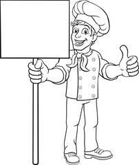 Chef Cook Baker Man Cartoon Holding Sign