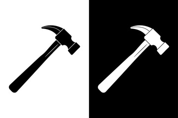 Simple Hammer Icon High-Quality Black and White Silhouette Vector