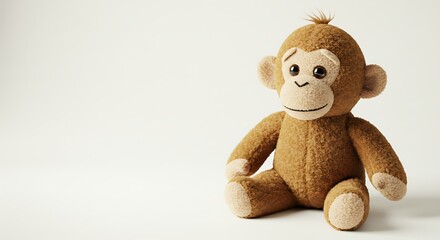 愛らしい猿のぬいぐるみ、柔らかな光で優しく照らされ微笑む This...