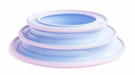 Abstract 3D Render of Stacked, Glossy, Light Blue Circular Platforms with Pink Accents, Ideal for Product Display or Background Design