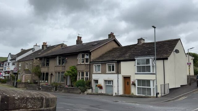 Driving into Sabden village in Lancashire over the bridge on main road.