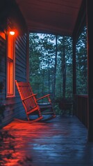 Night porch scene with rocking chair.