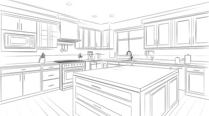 Modern kitchen design sketch architectural drawing plan home interior art room line house decor style
