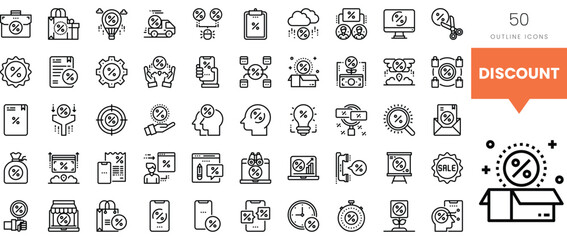 A collection of outline icons related to discounts and time management.
