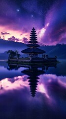 Naklejka premium Bali day of silence background with bali temple at sunset.