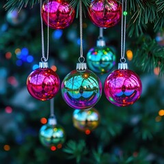 Fototapeta premium Colorful glass ball ornaments hanging from the tree, tree, colorful