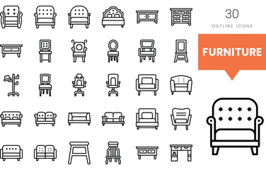 A collection of outline icons representing various types of furniture.