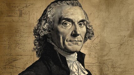 Fototapeta premium Portrait of an Influential Historical Figure Depicted in Classic Style with Intricate Details and a Vintage Background