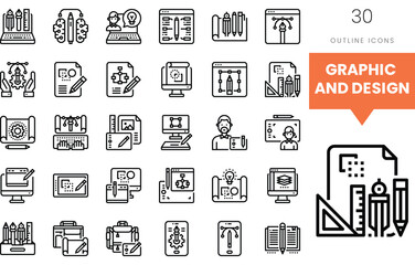Collection of graphic design outline icons for digital creatives.