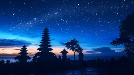 Naklejka premium Bali temple at starry night for day of silence.
