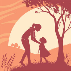 Mother and child embracing under the sunset, a perfect image for Mother's Day greetings and family themes.