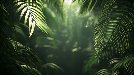Lush Green Tropical Jungle with Sunlight Beams
