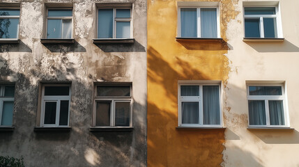 The house wall is cleaned and washed with pressure water, showing a noticeable difference before and after on the exterior facade.