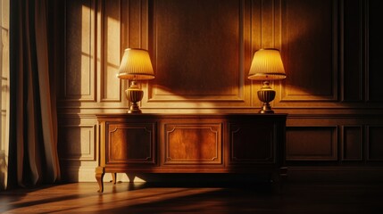 Luxurious sunlit room with antique furniture
