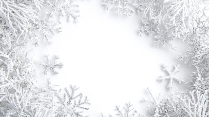 Obraz premium Elegant silver and white snowflake winter holiday frame background ice art cold decor frost image