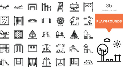 A collection of outline icons depicting various playground equipment and features.