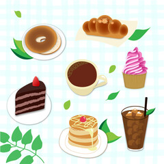 set of cakes and sweets