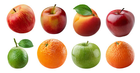 Fresh and Colorful Variety of Delicious Fruits Displayed on White Background, isolated on transparent background