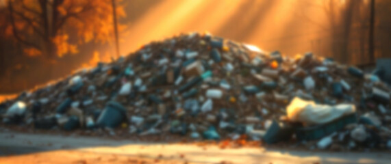 Blurred background revealing the breadth of trash pollution, demanding more robust recycling infrastructure