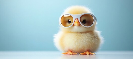 A cute yellow chick wearing sunglasses, perfect for Easter promotions, children's products, and spring-themed designs with a cheerful, light-hearted atmosphere.