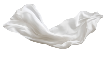 A floating sheet of pristine white fabric, gently fluttering with soft creases, cut out and isolated on a transparent background, giving an ethereal feel