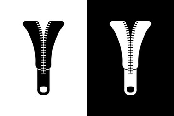 Black and White Zipper Icon Minimalist Silhouette Vector for Sewing & Tailoring.